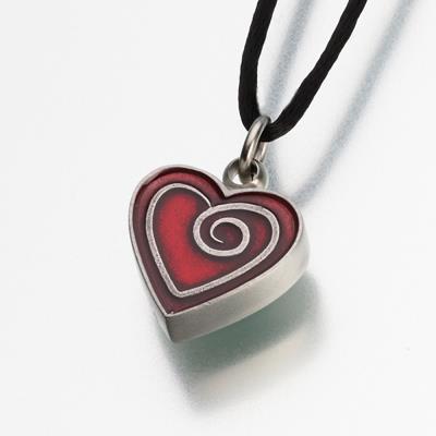 red pewter enameled satin finish heart cremation pendant necklace